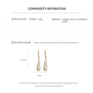 Detailed size specifications for 14k gold plated pearl drop earrings with 6.2cm length
