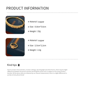 Detailed size and weight chart for gold plated flower zircon bracelet and ring set