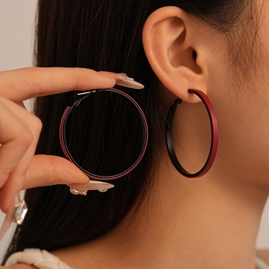 Vintage Large Hoop Earrings Alloy Faux Leather Geometric Circle Design With 925 Sterling Silver Earring Post