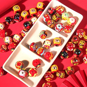 DIY red ceramic beads with Chinese fortune characters for handmade bracelets