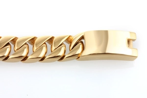Polished gold stainless steel Cuban link bracelet with glossy clasp for men