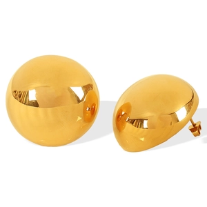 Polished gold teardrop stud earrings in high-shine stainless steel with minimalist design