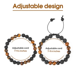 8mm tiger eye and lava stone beaded bracelets with adjustable cord for men and women