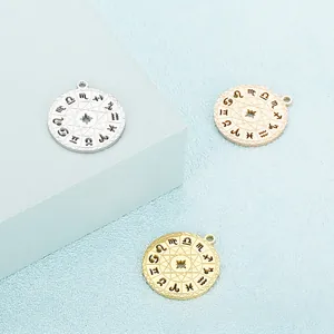 Stainless Steel Zodiac Pendants Circular Astrology Signs Charms Star Cutout For DIY Jewelry Making Necklaces Accessories