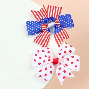 Detail of US flag patterned double-layer hair bows with stars and stripes ribbon