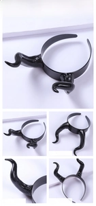 Detailed views of black horn headband showing inner band and exterior seam textures