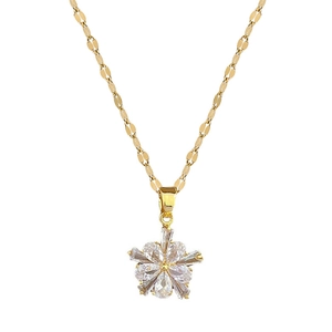 Luxurious gold double-layer flower necklace set with shimmering micro-pave crystals