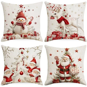 Weihnachts Kissenbezug Leinen Quadratisch Weihnachtsmann Schneemann Rentier Druck Deko Haus Sofa Feiertag