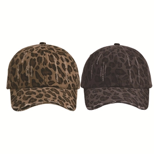 Distressed leopard print baseball cap with frayed edges for men and women in two colors