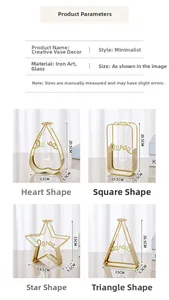Detailed size parameters of creative gold iron geometric vases with glass test tubes