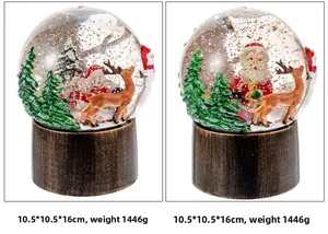 Détails des boules à neige de Noël avec Père Noël et bonhomme de neige, hauteur de 16 cm