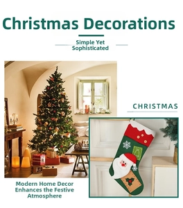 Detail of green knitted Christmas stocking with 3D Santa Claus and festive embroidery