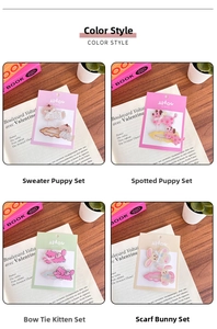 Detail of four sets of cute acrylic cartoon animal hair clips on decorative backcards