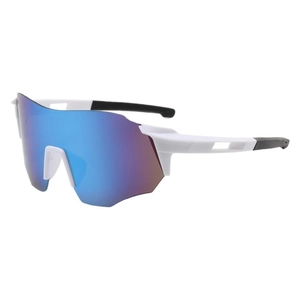 White sports sunglasses with blue mirrored lenses for cycling and outdoor wind protection