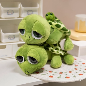 Set di 3 peluche tartaruga verde con grandi occhi espressivi e morbida superficie