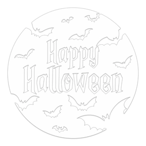 Circular white Happy Halloween window static cling with bat patterns for party decor