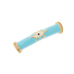 Blue enamel evil eye charm with gold finish and sparkling crystal beads for jewelry making
