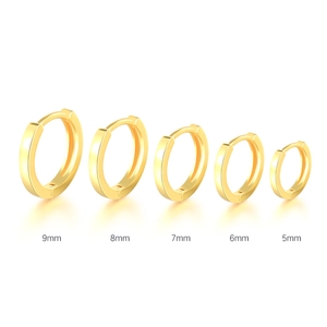 Detailed comparison of gold S925 sterling silver hoop earrings in sizes 5mm to 9mm