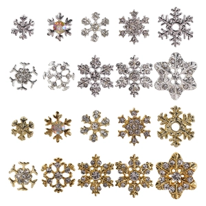 Christmas alloy nail art snowflake charms with rhinestones in gold and silver finish