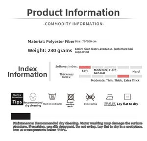 Detailed size and care specifications for 70x200cm polyester scarf with washing guide