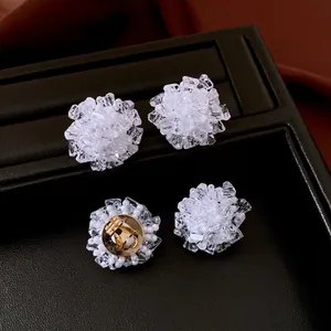 Elegant crystal flower cluster earrings with pearls and gold clip-on backs for women