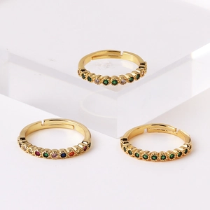 Adjustable 18K gold plated lace ring set with multi-color cubic zirconia stones