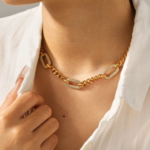 Collana a catena cubana in acciaio inossidabile placcato oro 18k con zirconi incastonati
