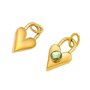 Golden stainless steel heart pendants with one featuring a vibrant green zircon stone