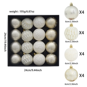 Detailed view of 16-piece Christmas ball set with glitter and crackle textures
