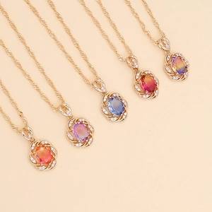 Sparkling multicolored sunflower pendant necklaces with gold spiral chains for women