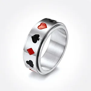 Stainless Steel Spinner Ring Poker Card Pattern Heart Spade Club Diamond Rotatable Stress Relief Jewelry For Men Women