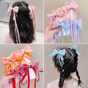 Children's organza ribbon bow hair clips in multiple colors for girls' styling