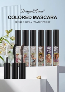 Set of waterproof colorful mascara with vintage design in vibrant shades on white steps