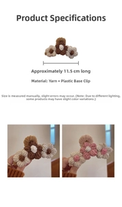 Detailed view of woven flower hair claw clip with 11.5cm dimension and yarn texture