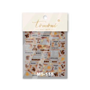 Tomoni MS-115 nail stickers with leopard print accents and romantic lettering design