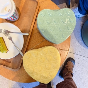 Fashion heart shaped quilted crossbody bag with gold chain in mint and yellow