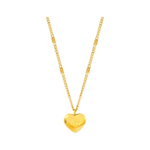 Elegant gold heart pendant necklace featuring artistic Love engraving on a wavy chain