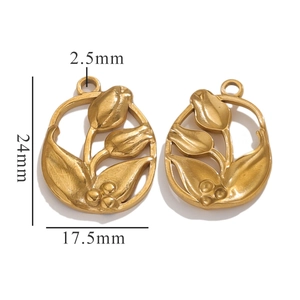 Macro view of golden tulip flower pendant dimensions 24mm height with 2.5mm hole