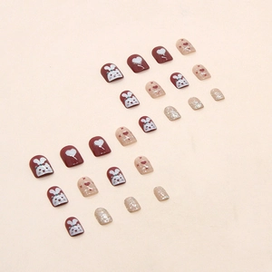 Glitzernde rote Herz- und Kaninchen-Kunstnägel zum Aufkleben mit Silberglitzer