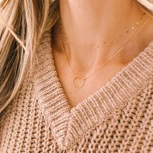 Minimalist Stainless Steel Double Layered Necklace For Women Gold Silver Rose Gold Hammered Round Pendant Choker Jewelry