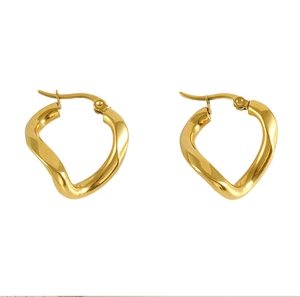 Macro detail of 18k gold plated stainless steel earrings with irregular twisted design