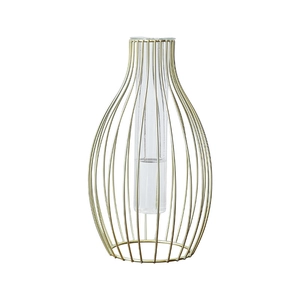 European style minimalist lantern gold hydroponic flower vase with glass test tube insert
