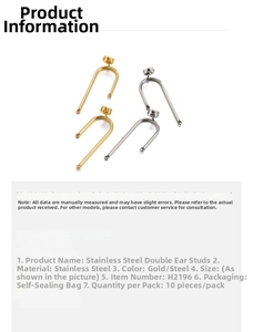 U-shaped stainless steel earring studs with double hanging loops in gold and steel finishes