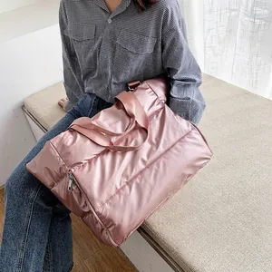 Women Quilted Puffer Gym Bag Waterproof Travel Duffel With Yoga Mat Holder Dry Wet Separation Nylon Sports Handbag