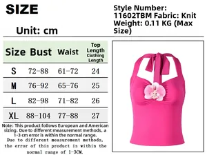 Détail du guide des tailles pour haut dos nu en maille avec fleur 3D et ajouré sexy