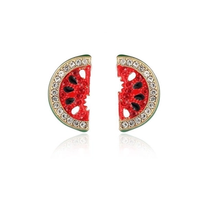 Boucles d'oreilles pastèque scintillantes avec cristaux rouges et émail vert doré