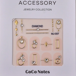 Luxury K9 gold metal nail art sticker set with rhinestones and hollow geometric curves