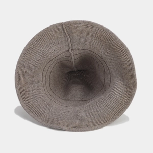 Foldable knitted witch hat for Halloween, stylish wide-brimmed grey-brown bucket hat for women