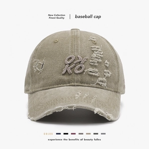 Vintage Washed Cotton Baseball Cap 3D Letter Embroidery Distressed Sunshade Outdoor Streetwear Hat For Men Women