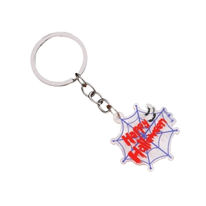 Porte-clés Halloween avec motif toile d'araignée et texte Happy Halloween rouge